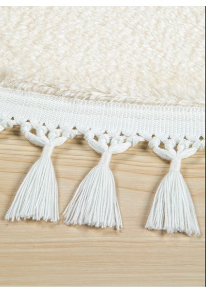 Yuvarlak Comfort Puffy Ponpon Saçaklı Peluş Halı Ekru fiyatları