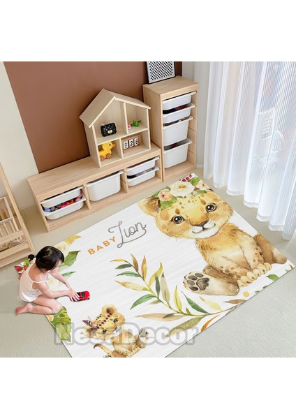 Nesa_Decor Aslan Desenli Kaymaz Tabanlı Makinede Yıkanabilir Çocuk Halısı Hd Dijital Baskı modelleri