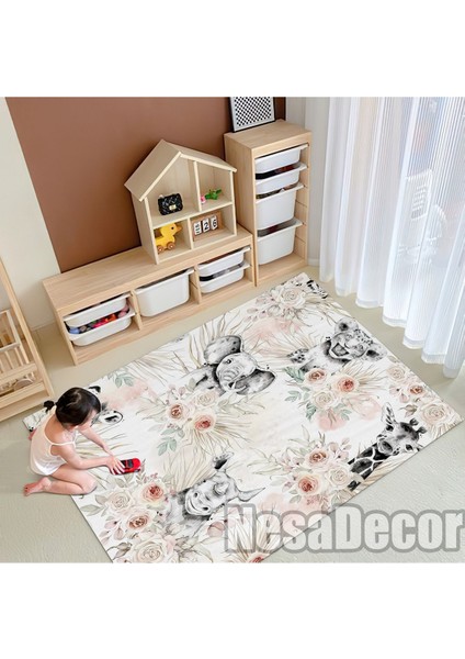 Nesa_Decor Sevimli Hayvan Desenli Pembe Hd Dijital Baskılı Çocuk Halısı Kaymaz Taban fiyatları
