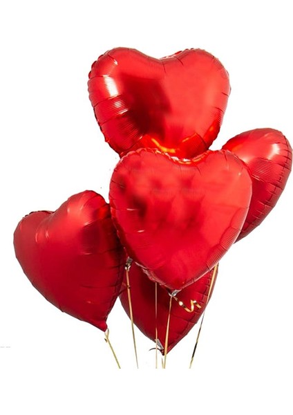 Kalp Şeklinde Kırmızı Renk Folyo Balon 5 Adet 45 cm