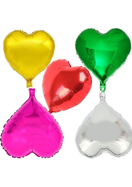 Kalp Şeklinde Karışık Renklerde Folyo Balon 5 Adet 45 cm