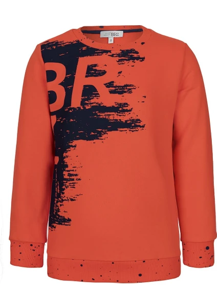 BRZ Collection Neon Baskılı Erkek Çocuk Turuncu Sweatshirt