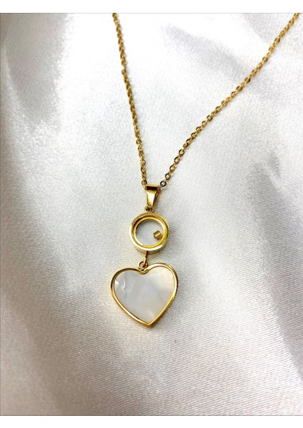 Gold Beyaz Kalp Çelik Kolye fırsatları