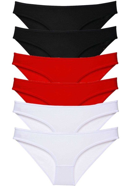6 Adet Süper Eko Set Likralı Kadın Slip Külot Siyah Kırmızı Beyaz
