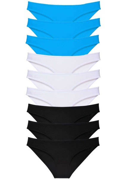 9 Adet Süper Eko Set Likralı Kadın Slip Külot Siyah Beyaz Mavi