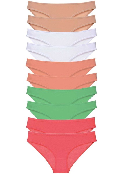 10 Adet Süper Eko Set Likralı Kadın Slip Külot Ten Beyaz Pudra Yeşil Fuşya