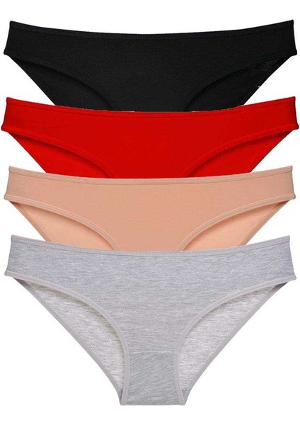 4 Adet Süper Eko Set Likralı Kadın Slip Külot Siyah Kırmızı Ten Gri