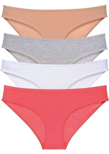 4 Adet Süper Eko Set Likralı Kadın Slip Külot Ten Gri Beyaz Fuşya