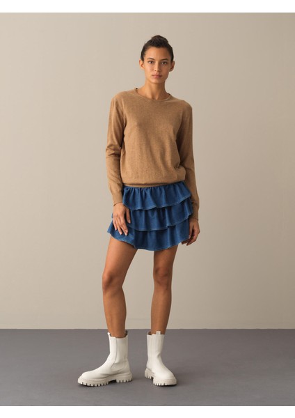 Kadın Camel Regular Fit Basic Kazak