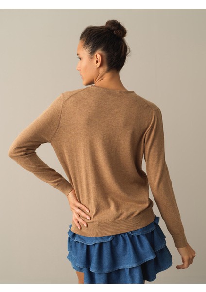 Kadın Camel Regular Fit Basic Kazak modelleri