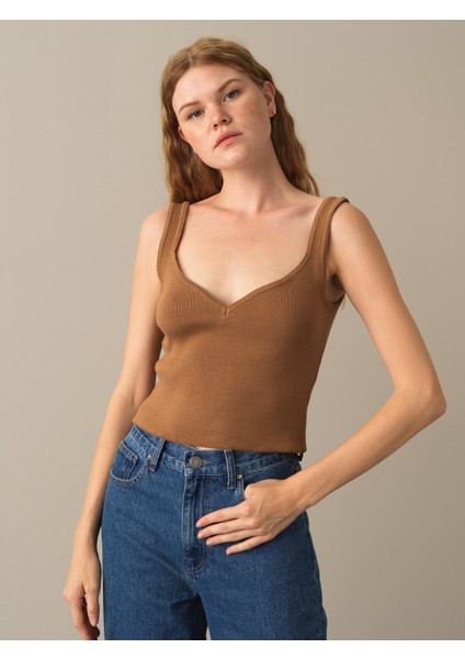 Kadın Camel Slim Fit Triko Basic Atlet fiyatları