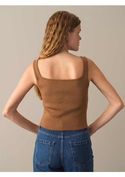 Kadın Camel Slim Fit Triko Basic Atlet modelleri