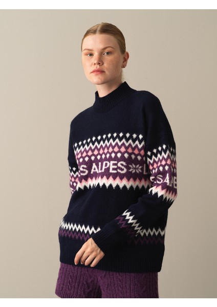 Kadın Lacivert Regular Fit Desenli Kazak fiyatları