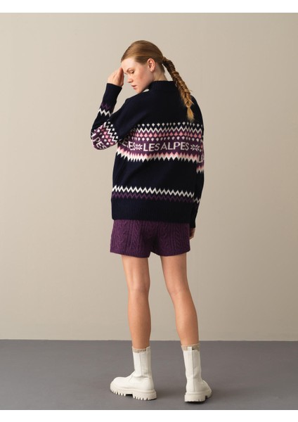 Kadın Lacivert Regular Fit Desenli Kazak fırsatları