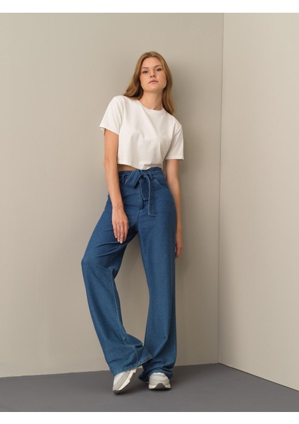 Kadın Mavi Pamuklu Regular Fit Pantolon