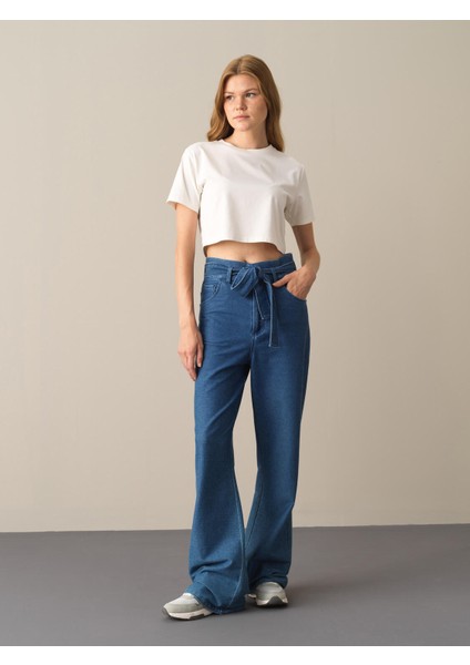 Kadın Mavi Pamuklu Regular Fit Pantolon modelleri