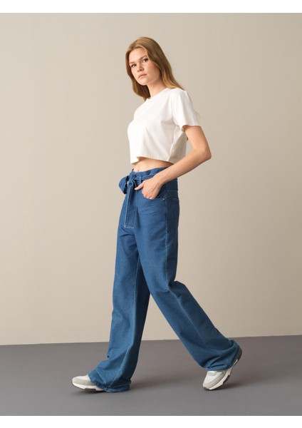 Kadın Mavi Pamuklu Regular Fit Pantolon fırsatları