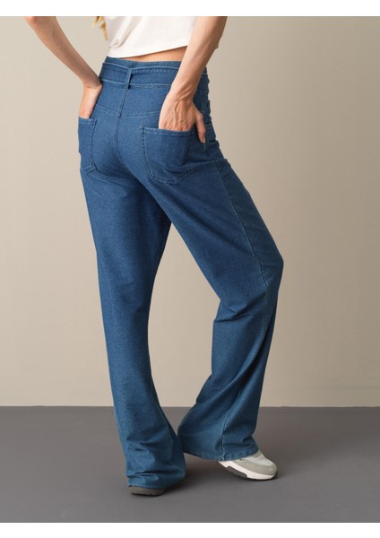 Kadın Mavi Pamuklu Regular Fit Pantolon indirimleri
