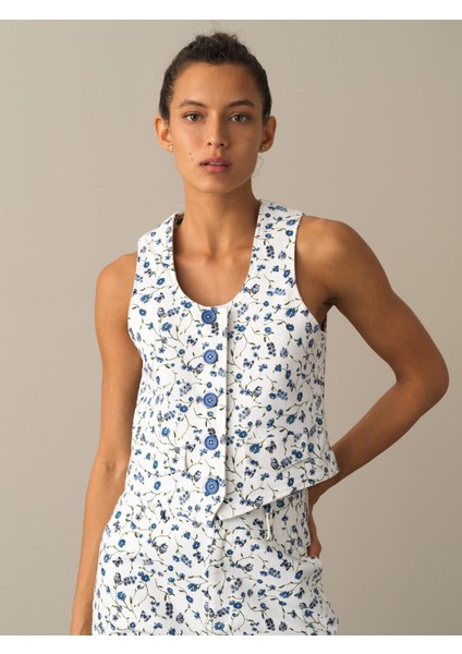 Kadın Mavi Pamuklu Regular Fit Desenli Yelek fiyatları