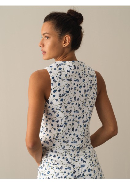 Kadın Mavi Pamuklu Regular Fit Desenli Yelek modelleri