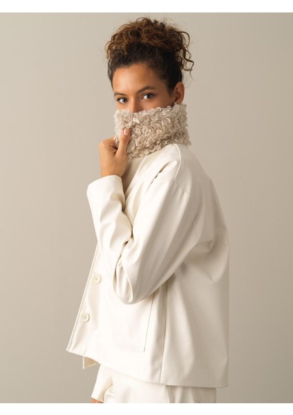 Kadın Ekru Deri Görünümlü Oversize Ceket fırsatları