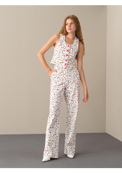 Kadın Pembe Pamuklu Regular Fit Desenli Yelek