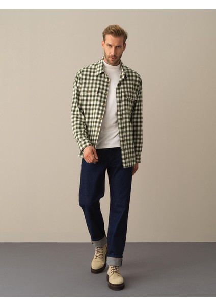Erkek Yeşil Oversize Ekose Gömlek