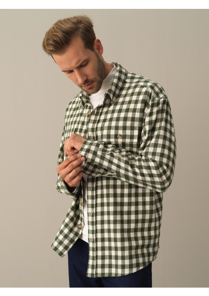 Erkek Yeşil Oversize Ekose Gömlek modelleri