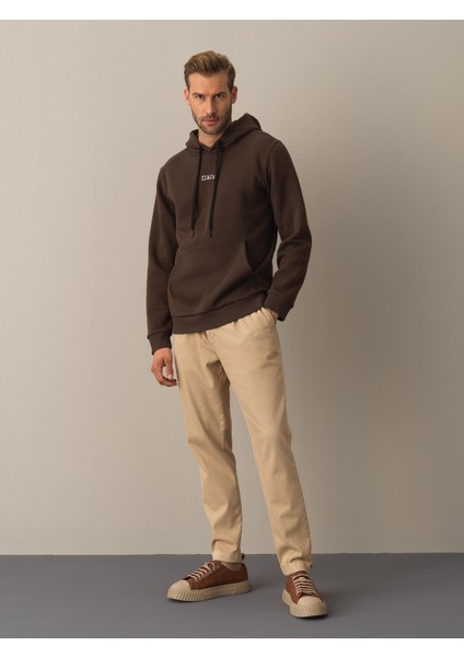 Erkek Kahverengi Regular Fit Baskılı Sweatshirt