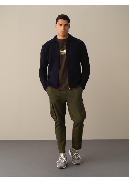 Erkek Lacivert Polo Yaka Regular Fit Hırka