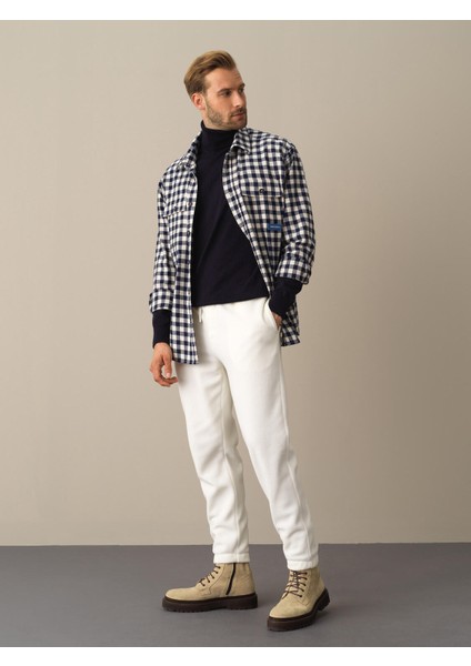 Erkek Lacivert Oversize Ekose Gömlek