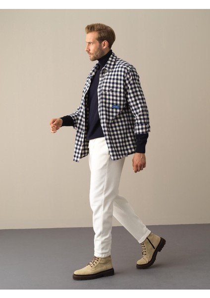 Erkek Lacivert Oversize Ekose Gömlek modelleri