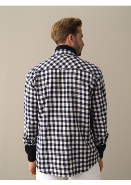 Erkek Lacivert Oversize Ekose Gömlek fırsatları