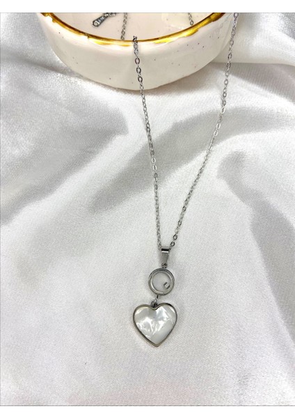 Silver Beyaz Kalp Çelik Kolye fiyatları