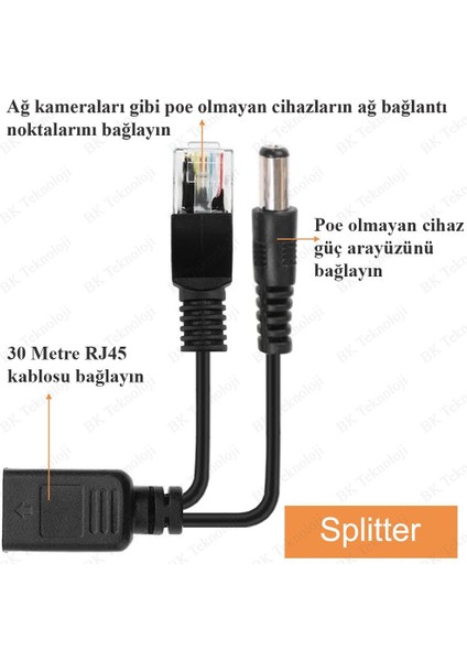 Ip Kameralar Için RJ45 Pasif Poe Kablo Adaptör Seti