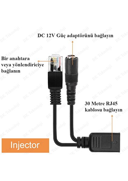 Ip Kameralar Için RJ45 Pasif Poe Kablo Adaptör Seti