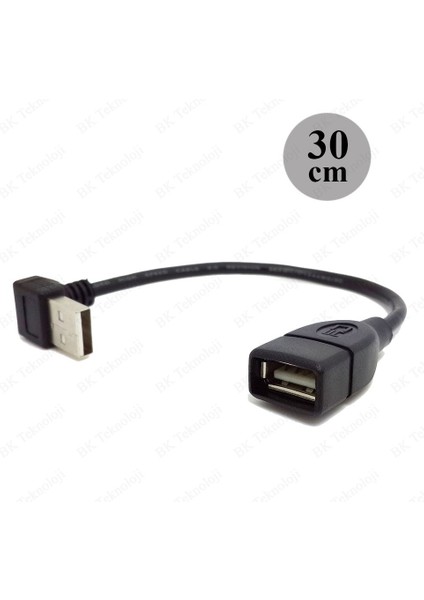 BK Teknoloji 90 Derece Dik Açılı USB 2.0 Erkek-Dişi Uzatma Kablosu 30CM