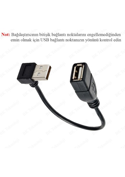 BK Teknoloji 90 Derece Dik Açılı USB 2.0 Erkek-Dişi Uzatma Kablosu 30CM