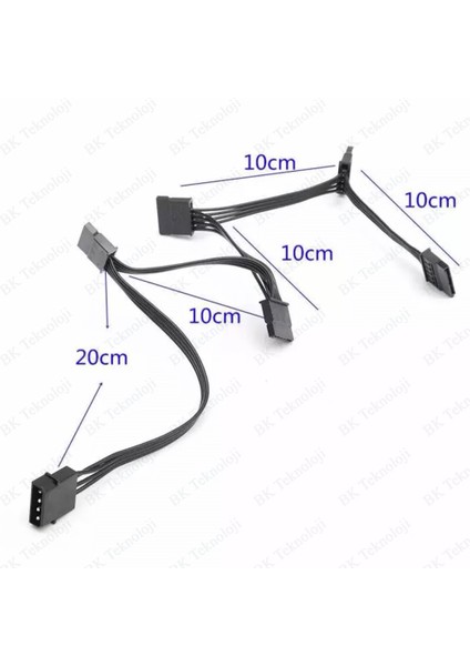 BK Teknoloji Hdd/ssd Için 4pin Ide Molex To 5 Bağlantı Noktalı 15PIN Sata Güç Kablosu