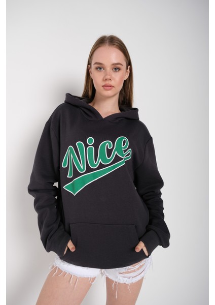 Plaza Group Kadın Oversize Nice Baskılı Sweatshirt