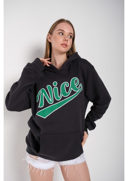 Plaza Group Kadın Oversize Nice Baskılı Sweatshirt