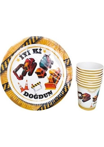 Inşaat Temalı Tabak Bardak Set