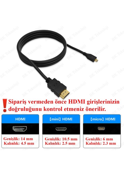 Micro HDMI To HDMI Tablet Kamera Görüntü Kablosu - 3 Metre