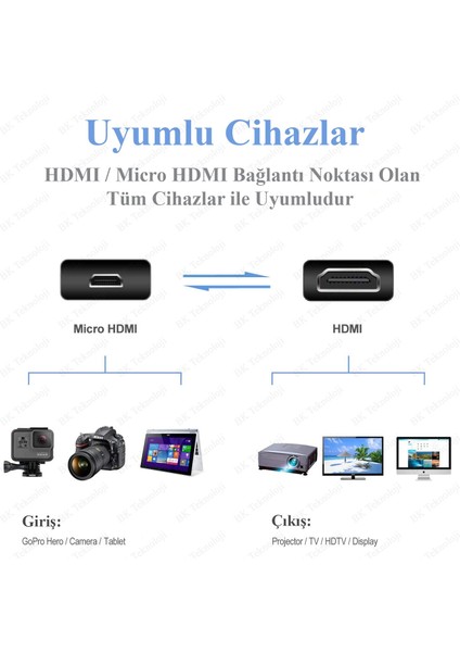 Micro HDMI To HDMI Tablet Kamera Görüntü Kablosu - 3 Metre