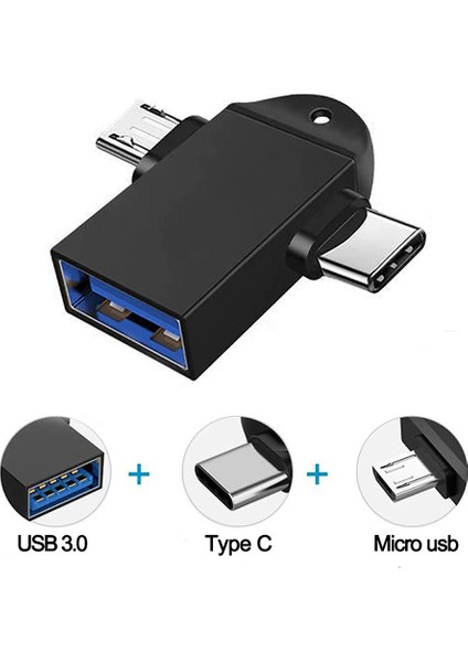 2 In 1 USB Dişi To Micro USB + Type-C Otg Adaptör