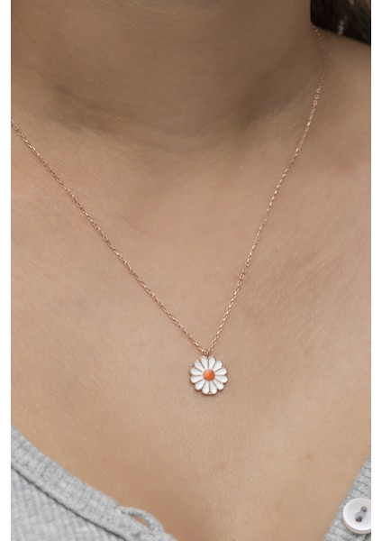 925 Ayar Gümüş Rose Mineli Papatya Kolye modelleri