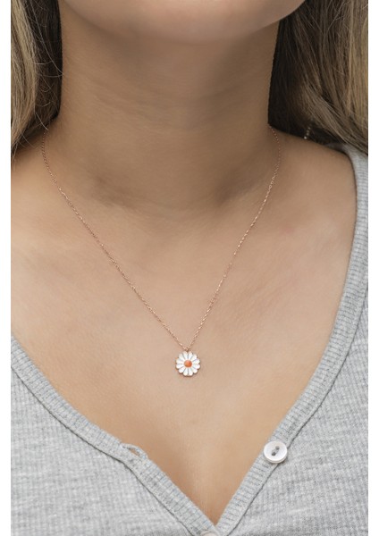925 Ayar Gümüş Rose Mineli Papatya Kolye fırsatları