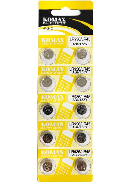 Pil Düğme Ag9 LR936 1.5V (10 Adet) Komax LR45