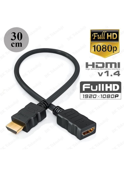 BK Teknoloji HDMI 1.4 Erkek-Dişi Kısa Uzatma Kablosu 3D Full Hd - 30CM