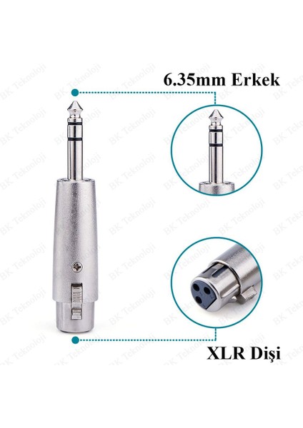 3-Pin Xlr Dişi To 6.35MM Stereo Erkek Ses Kablosu Mikrofon Adaptörü